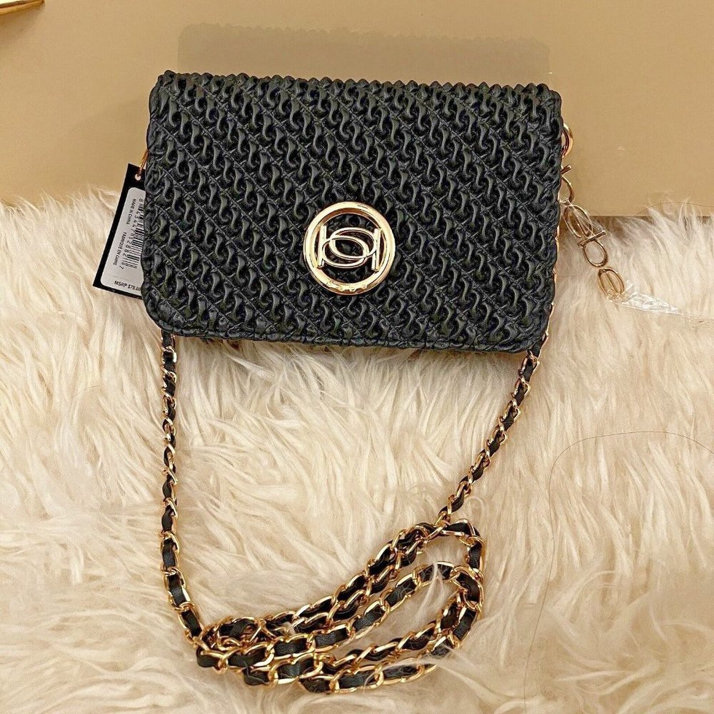 Bebe Erika Ruched Black Flap Crossbody Hand Shoulder Bag NWT